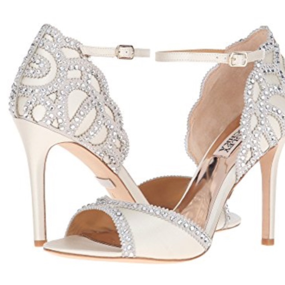 BADGLEY MISCHKA Cream Jeweled 'Roxy' Sandal, 7